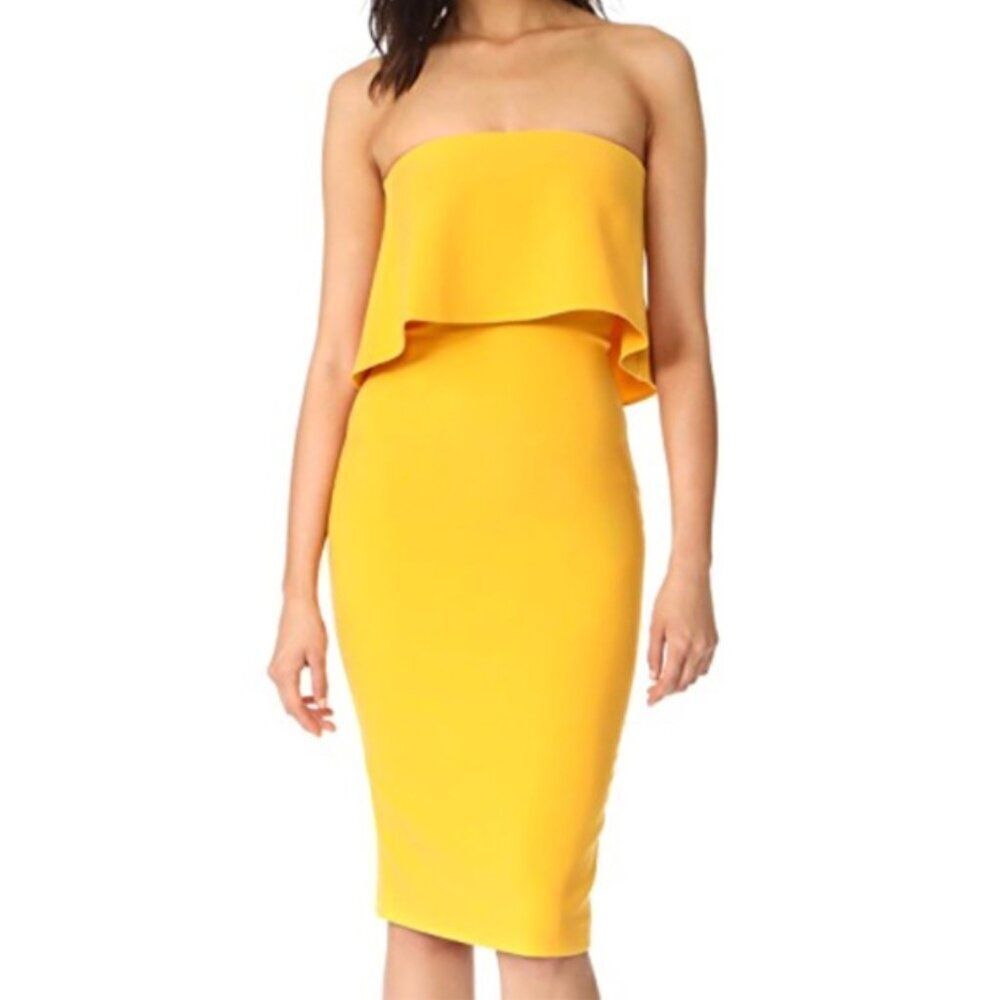 Likely Driggs Strapless Goldenrod Yellow Bodycon Midi Dress Size 4